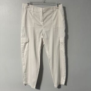 Chico's Women's White Cropped Cargo Pants Size 2.5 (14) Linen Cotton Stretch 26"